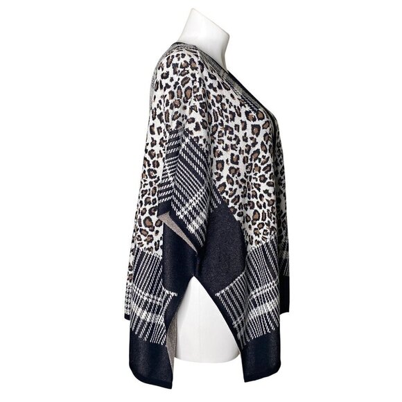 Chico's Plaid and Animal-Print Knit Ruana Wrap, Open Front Women's Size L/XL - Picture 5 of 10